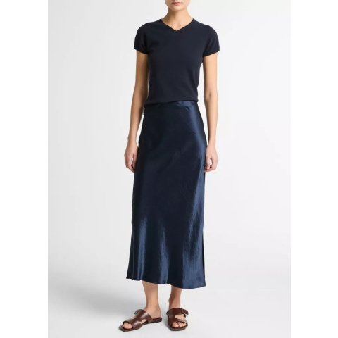 Vince Satin Side-Slit Slip Skirt
