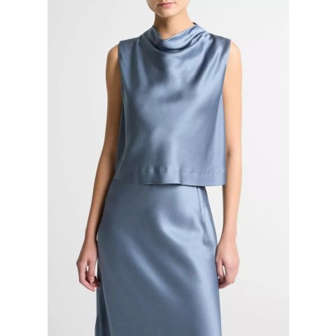 Vince Satin Cropped Cowl-Neck Top