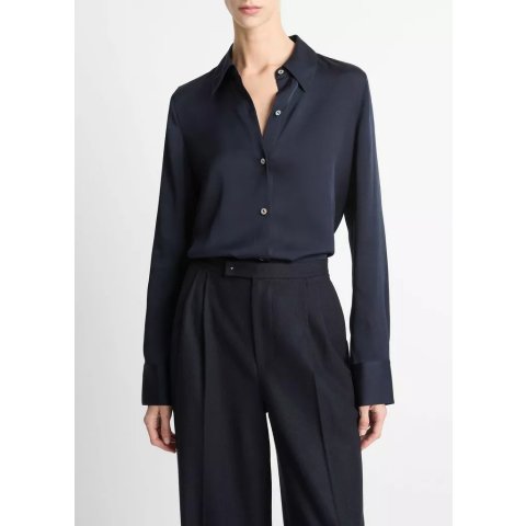 Vince Silk-Blend Slim Long Sleeve Blouse