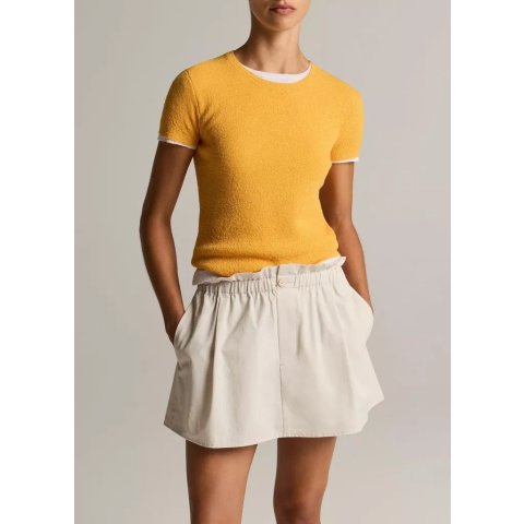 Vince Textured Wool Cotton Crew Neck Short Sleeve Sweater