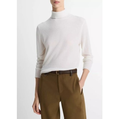 Vince Cashmere-Silk Three-Quarter Sleeve Mock-Neck Sweater