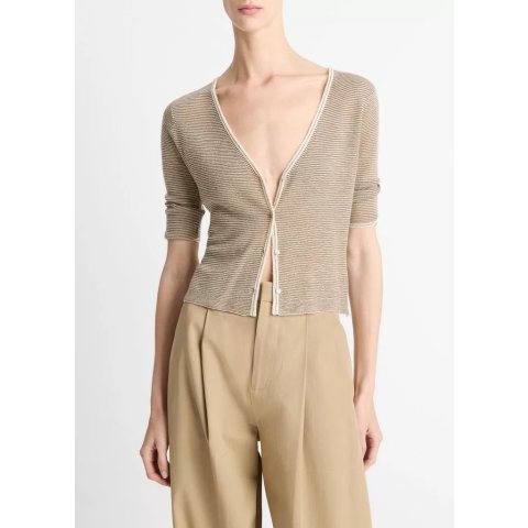Vince Micro-Stripe Cashmere Silk Cardigan