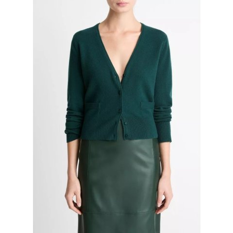 Vince Wool Cashmere-Blend Cardigan Satin-Trim