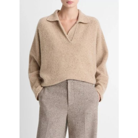 Vince Donegal Cashmere Dolman-Sleeve Polo Sweater