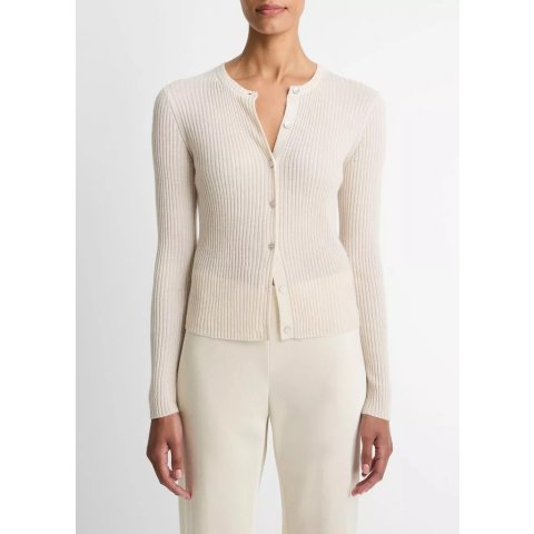 Vince Ribbed Cashmere-Silk Cardigan