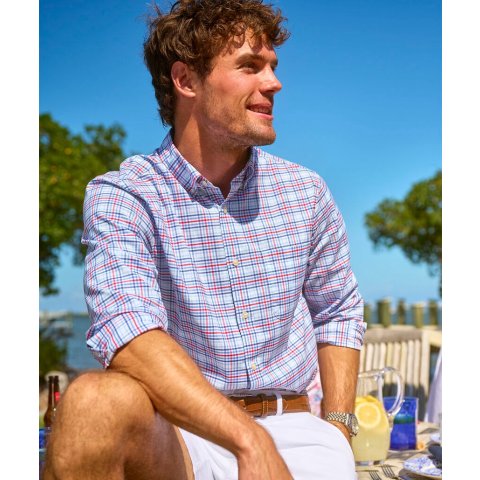 Vineyard Vines Performance Cotton Plaid Shirt Tiki Torch