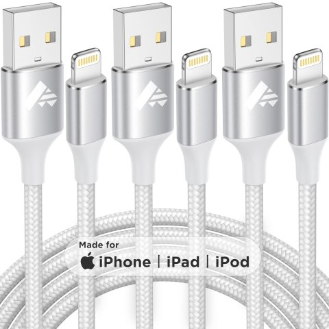 iPhone Charger Cable 10FT Nylon Braided 3-Pack White