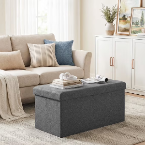 Gianna 30 Inch Folding Storage Ottoman Bench Gray