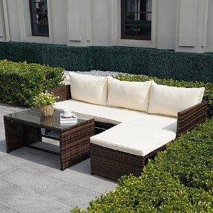 Ebem Designs Wicker Rattan Sofa Set 3-Piece Beige