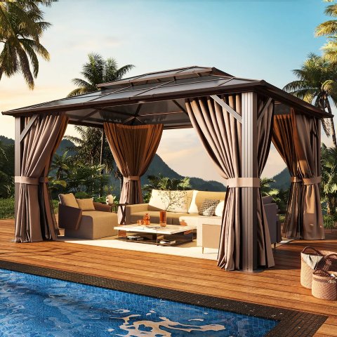 JolyDale Outdoor Patio Gazebo Hardtop Double Roof