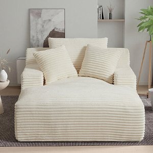 Latitude Run 50" Corduroy Chaise Lounge Sofa Chair White
