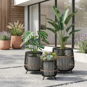 Modern Round Bamboo Wood Planters